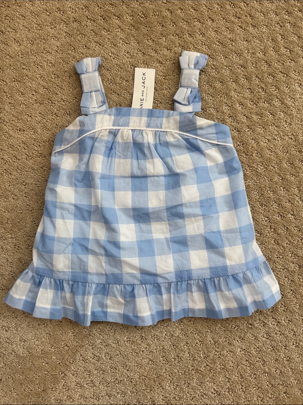 Janie and Jack Light Blue and White Gingham Sundress Top